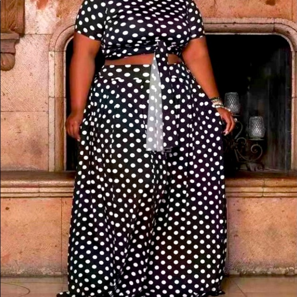 Polka Dot two piece wide leg set